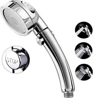 High Pressure Shower Head 3-Settings Handheld Showerhead with ON/Off Full Shutoff Push Button and Switch to Control Flow Angle-Adjustable Water Saving Body Sprays(Chrome)