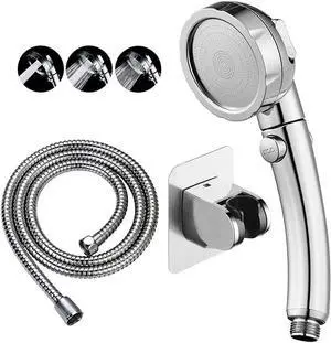 Drill-Free High Pressure Handheld Shower Head with ON/OFF Pause Switch 3 Spray Modes Water Saving Showerhead Detachable Puppy Shower Accessories (M:Shower Head (Chrome)+Bracket+Hose)