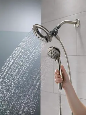 Delta 4-Setting In2ition 2-in-1 Dual Shower Head with HandHeld Spray, Brushed Nickel Detachable Shower Head with Hose, Showerhead, 1.75 GPM Flow Rate, SpotShield Nickel 75486CSN