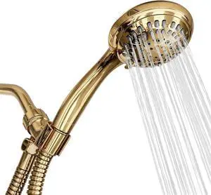 Luxury Spa: ImperialShine Gold Hand Held Shower Head 4.5 inch 6 Spray Setting Handheld Showerhead with Extra-Long Hose Experience Comfort and Elegance (Polished Brass/ImperialShine Gold)