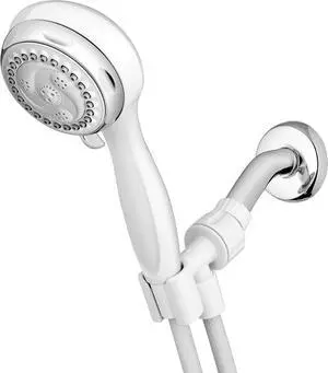 6-Mode Hand Held Shower Head Power Spray with 5-Foot Hose Classic White Finish DIY Easy Installation NVL-651E