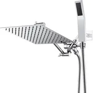 10 Inch (All Metal) Rain Shower Head With Handheld, High Pressure Dual Shower Head Combo With Adjustable Extension Arm, 60" Flexible Hose, 3-Way Diverter - Height/Angle Adjustable(Chrome)