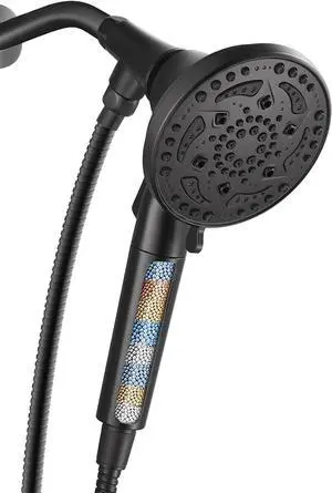 Cobbe Filtered Shower Head with handheld, High Pressure 7-mode Showerhead Hose, Bracket, Water Softener Filters Beads for Hard Remove Chlorine and Harmful Substance, Black, U.S. Patents