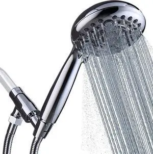 Handheld Shower Head High Pressure 6 Spray Settings Detachable Hand Held Showerhead 4.9 Inch Face with Extra Long Flexible Hose and Metal Adjustable Bracket