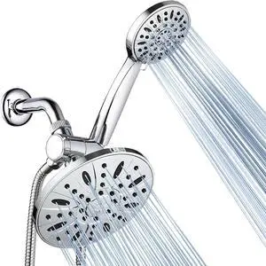 7 Premium High Pressure 3-Way Rainfall Combo Combines The Best of Both Worlds-Enjoy Luxurious Rain Showerhead and 6-Setting Hand Held Shower Separately or Together Chrome