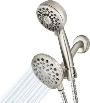 Waterpik One-Touch Dual 2-in-1 Shower System With Rain Shower Head and 7-Mode Hand Held Shower Head, Brushed Nickel XPB-139E-769ME