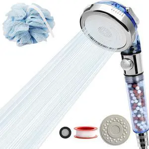 REHAVE Jetting Shower Head, Modern Style, 3 Mode Shower Sprayer, High Pressure, Polished Finish, ABS Material, Mineral Stone Beads, 1 Spray Setting, 1.5" Diameter