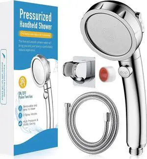 High Pressure Shower Head with Handheld, On Off Shower for RV with Stop Button and 3 Modes, Detachable Water Saving Shower Head with Hose and Self-Adhesive Bracket (Chrome)