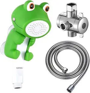 KAIYING Children's Handheld Shower Head,Cartoon Water Flow Spray Shower Head Baby Kids Toddler Bath Bathing Accessories (J:Showerhead(Froggie)+Hose+Diverter)