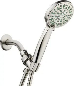 AquaDance Antimicrobial/Anti-Clog High-Pressure 6-setting Hand Shower, Microban Nozzle Protection from Growth of Mold, Mildew & Bacteria for Stronger Shower! Brushed Nickel Finish