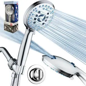 Hotel Spa AquaCare Retail Pack High Pressure 8-setting Handheld Shower Head - Built-in Power Wash to Clean Tub, Tile & Pets, Overhead & Wall Brackets, Pure-Clean Nozzles, Extra-long 6 ft. Hose