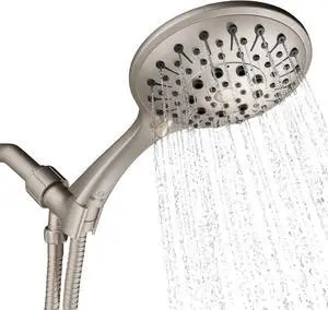 Aquarius Handheld Brushed Nickel Shower Head With Hose (Extra Long) Luxury Spa Grade High Pressure Hand Held Showerhead With 6 Spray Settings - Adjustable Brass Ball Holder & Teflon Tape
