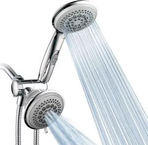 Hotel Spa PowerSpa Top American Brand High Pressure 3-way Luxury Overhead/Handheld Shower Head Combo with 63 Flow Settings, Water Saving Hand Pause Switch and Stainless Steel Hose