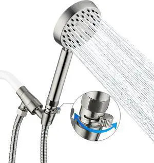 G-Promise Solid Metal Brushed Nickel Handheld Shower Head With Extra Long Stainless Steel Hose & Water Saving On/Off Pause Valve, Modern Style, 1 Setting, 10 Year Warranty
