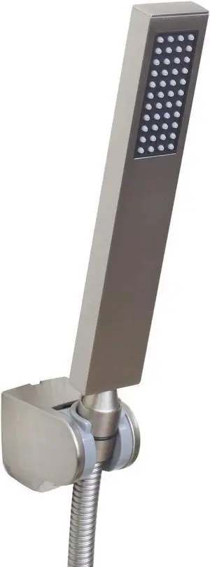 Square Solid Brass Hand Held Shower Head With Wall Connector Holder and Hose Set Brushed nickel
