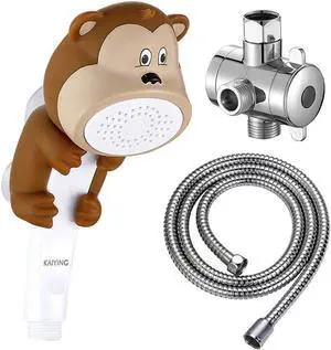 KAIYING Children's Handheld Shower Head,Cartoon Water Flow Spray Shower Head Baby Kids Toddler Bath Bathing Accessories (L:Showerhead(Monkey)+Hose+Diverter)