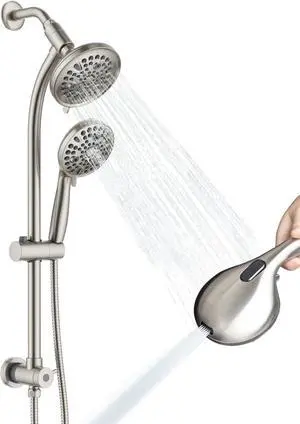 High Pressure Handheld/Rain 82-mode 3-way Shower Head Combo with 25.75" Adjustable Drill-free Stainless Steel Slide Bar, Pet & Tub Power Wash and Anti-clog Nozzles, with 5ft Hose - Brush Nickel