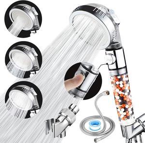 High Pressure Handheld Shower Head with Filter, Shower Head Kits with Hose and Bracket, Hard Water Softener Water Purifying Filtered Showerheads with Filter Beads