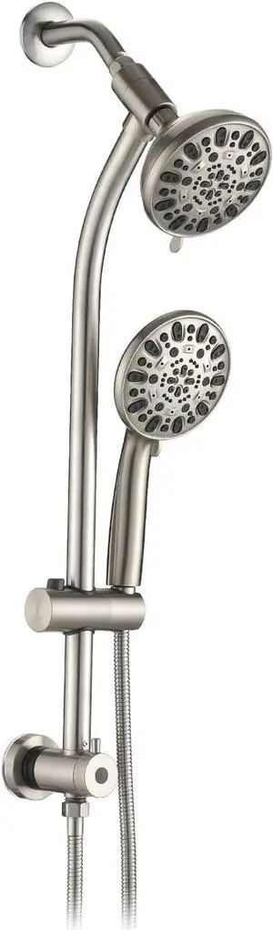 High Pressure 48-Settings Shower Head with Handheld Shower,Drill-Free 3-Way Diverter for Easy Reach,Adjustable Height Slide Bar Dual Shower Head Combo Set - Brushed Nickel