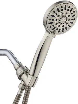 AquaDance High Pressure 6-Setting Hand Held Shower Head with Extra-Long 6 Foot Hose & Bracket  Anti-Clog Nozzles - USA Standard Certified - Top U.S. Brand - ALL BRUSHED NICKEL