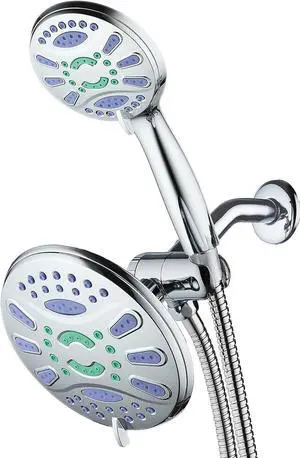 AquaStar Elite 3-in-1 High-Pressure 48-mode 7" Shower Head Combo with Microban Anti-Clog Jets for More Power & Less Cleaning! Extra-Long 5 ft. Stainless Steel Hose. All Chrome Finish