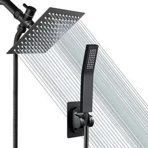 Rain Shower Head with Handheld Spray, 6'' Matte Black Shower Head with 78'' hose, High Pressure Hand Head Shower Heads, Anti-leak Rainfall Shower Head with Holder(Square, All Metal)