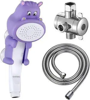 KAIYING Children's Handheld Shower Head,Cartoon Water Flow Spray Shower Head Baby Kids Toddler Bath Bathing Accessories (K:Showerhead(Hippie)+Hose+Diverter)