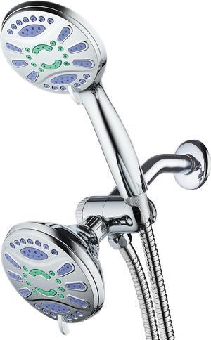 AquaStar Elite 3-in-1 High-Pressure 48-mode Spa Shower Head Combo with Anti-Clog Jets for More Power & Less Cleaning! Extra-Long 5 ft. Stainless Steel Hose. All Chrome Finish
