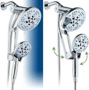 Hotel Spa AquaCare Spa Station High Pressure 48-mode Rain & Handheld 3-way Shower Head Combo with Adjustable Arm - Anti-clog Nozzles, Extra-long 6 ft Stainless Steel Hose/All Chrome Finish Hotel Spa AquaCare Spa Station High Pressure 48-mode Rain & Handheld 3-way Shower Head Combo with Adjustable Arm - Anti-clog Nozzles, Extra-long 6 ft Stainless Steel Hose/All Chrome Finish