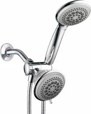 DreamSpa 36-setting 3-way Shower Head  Removable Shower Wand and Fixed Shower Combination  5-foot Flexible Steel Hose, Tool-Free Installation, Gray Face, Chrome Finish