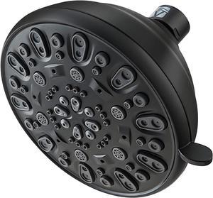 High Pressure Shower Head VMASSTONE 4.7" Rain Fixed Showerhead 7-Spray Setting with Adjustable Brass Swivel Ball Joint - Excellent Replacement for Your Bath Shower Head (FM-001 Matte Black)