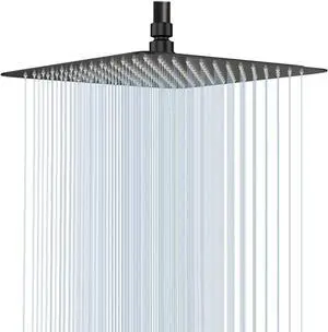 High Pressure Shower Head GGStudy Square Black Shower Head 16 Inch Large Stainless Steel Shower Heads Ultra Thin Rainfall Bath Shower 1/2 Connection