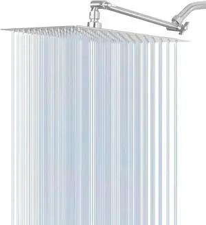NearMoon Rain Shower Head with 11 Adjustable Extension Arm, Large Stainless Steel High Flow Rainfall Square Head, Bath Shower Waterfall Full Body Coverage (12 Inch, Chrome)