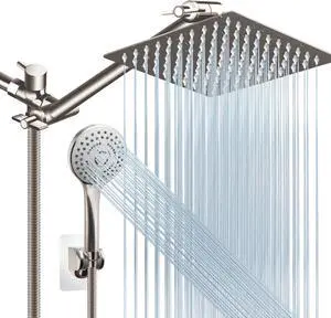 Shower Head Combo(Brushed Nickel),8 Inch High Pressure Rain Shower Head with 11 Inch Adjustable Extension Arm and 5 Settings Handheld Shower Head Combo,Powerful Shower Spray Against Low Pressure Water Shower Head Combo(Brushed Nickel),8 Inch High Pressure Rain Shower Head with 11 Inch Adjustable Extension Arm and 5 Settings Handheld Shower Head Combo,Powerful Shower Spray Against Low Pressure Water