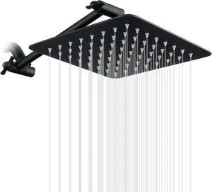 BRIGHT SHOWERS Rain Shower Head with 10 Inch Adjustable Extension Arm Combo, 8 Inch High Pressure Stainless Steel Rainfall Showerhead, Ultra Thin Square Design Easy to Install, Oil-Rubbed Bronze