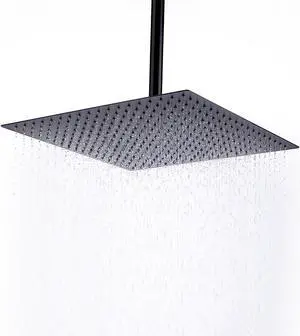 Shower Head,16 Inch Ultra Thin High Pressure Fixed Rain Showerhead Matte Black with Silicone Nozzle - Adjustable Metal Swivel Ball Joint - For the Best Relaxation and Spa