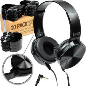 Barks Classroom Headphones (10 Pack, Stealth) - On-Ear Premium Student Bulk Headphones: Perfect for Kids K-12, Schools & Class Sets (Durable, Great Value, Noise Reducing, Comfortable, Easy-to-Clean)