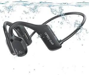 HEF15 Bone Conduction Headphones, Bluetooth 5.0 Wireless, Open Ear, IP68 Waterproof, 7Hrs Playtime, Black