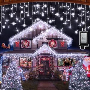 HRANBOTY 82 FT Outdoor Christmas Lights with 176 Drops, Christmas Decorations Fairy Lights 616 LED 8 Modes, Plug in Waterproof Hanging String Lights for Home Xmas Tree Yard Wedding Party Cool White