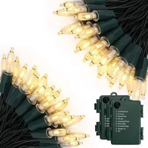 KOUQIYA Battery Operated Christmas Lights 2 Pack, 17ft 50 LED Mini String Light with Auto-Timer 8 Modes Waterproof (Warm White)