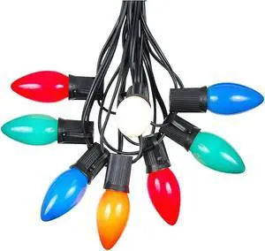 25 Foot C9 Multi Ceramic Christmas String Light Set - Outdoor Christmas Light String -  Opaque Christmas Bulbs - Roofline Light String  Outdoor String Lights - Black Wire