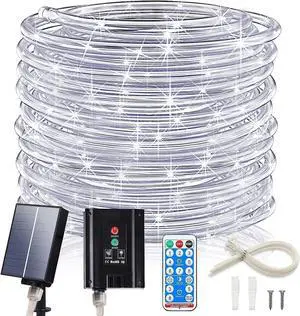 Solar Rope Lights 66FT 200LED 1800mAh Outdoor Waterproof Solar Lights with Remote IP67 String Light with Timing & 8 Modes for Garden Tree Pathway Yard Pool RV Christmas Decor White