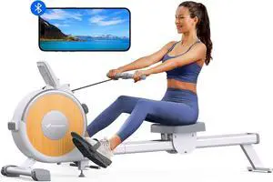 MERACH Rowing Machine, Magnetic Rower Machine for Home, 16 Levels of Quiet Resistance, Dual Slide Rail with Max 350lb Weight Capacity, App Compatible
