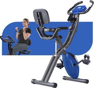 Merax Exercise Bike, 4 in 1 Folding Stationary Bike and Recumbent Exercise Bike, Upright Indoor Cycling Bike with Arm Resistance Band and Pulse Sensor
