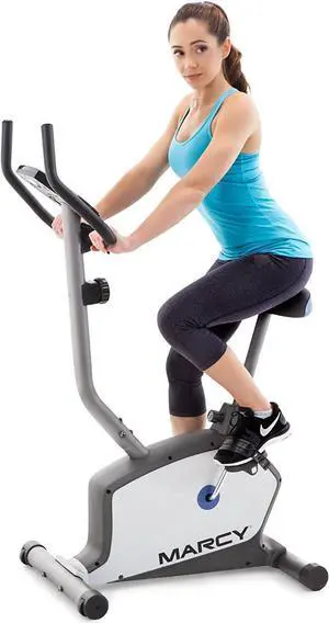Marcy Upright Exercise Bike with Adjustable Seat and 8 Magnetic Resistance Preset Levels NS-1201U,Black/Grey/Silver