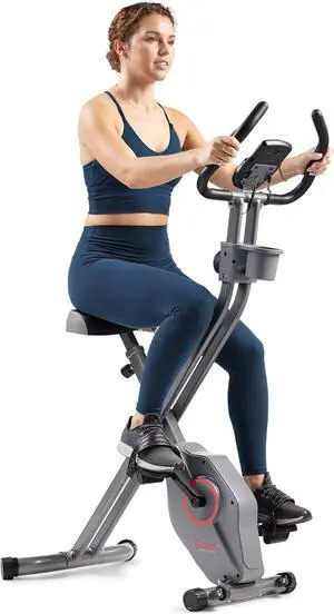 Sunny Health & Fitness Foldable Magnetic Exercise X-Bike Pro, Digital Monitor, Pulse Sensor, Low-Impact, Magnetic Resistance, Ergonomic Support, SunnyFit® App Enhanced Bluetooth Connectivity