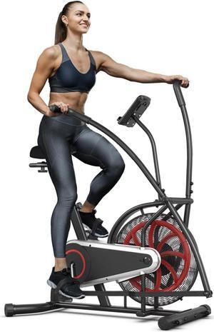 Goplus Air Bike, Fan Exercise Bike with Unlimited Resistance, Clear LCD Display, Tablet Holder, Adjustable Seat and Built-in Wheels, Airdyne Bike for Home Cardio Training