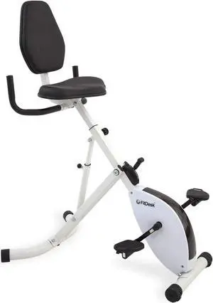 FitDesk Standing Desk Bike - Height Adjustable with 8 Level Resistance and Easy to Read Digital Performance Meter - Foldable - For Home and Office Use, White