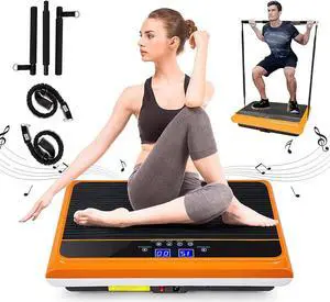 Natini Vibration Plate Exercise Machine Whole Body Vibration Platform Machine with Pilates Bar Resistance Bands for Home Fitness Training Equipment & Weight Loss