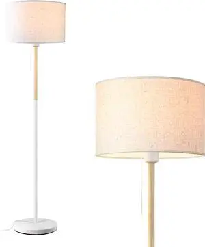 Modern Floor Lamp for Living Room Traditional Farmhouse Floor Lamps Mid-Century Pole Lamp with Linen Lamp Shade, Standing Tall Floor Lamps for Bedrooms and Office (White)